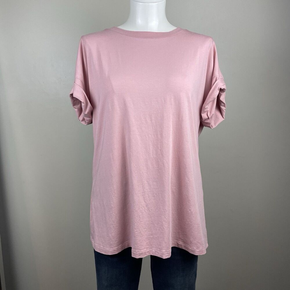 AllSaints Womens Imo Boy Cotton M/L T-Shirt Pink Rolled Cuff Oversized Tee